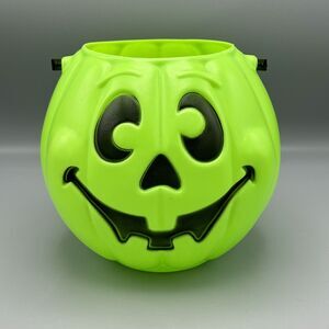 Vtg Grand Venture Green Halloween Pumpkin Jack O Lantern Bucket Trick or Treat
